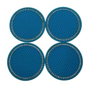 NWT Universal Anti Slip Blue Rhinestone Car Cup Holder Insert Coasters